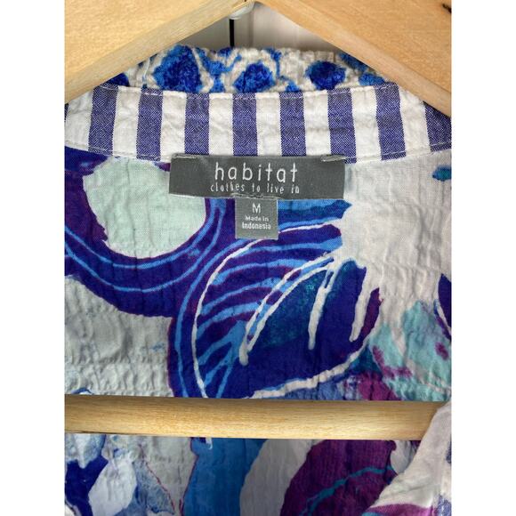 Habitat Women's M White Blue Gauzy Cotton Boho Button Up Shirt - Picture 7 of 7